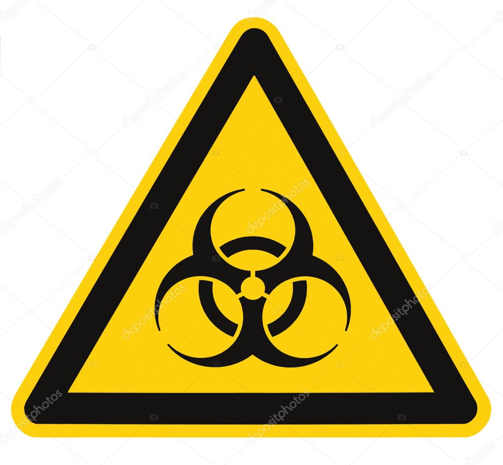 Biohazard symbol sign of biological threat alert isolated black yellow triangle signage macro