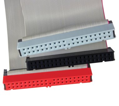 IDE connectors and ribbon cables for hard drive on PC computer isolated clipart