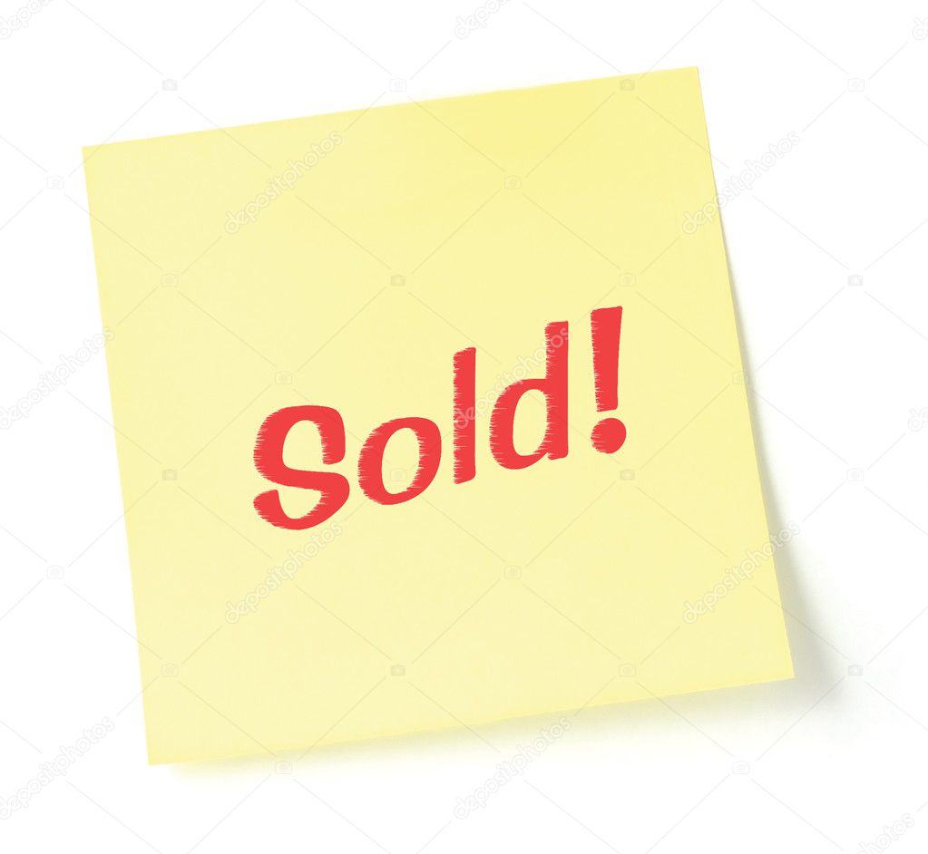 Stylized Sold Sticky Note Post-It Style Sticker Yellow, Red Text, Isolated