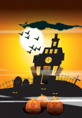 Haunted House and Pumpkins clipart