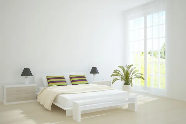 Белая современная спальня — стоковое фото