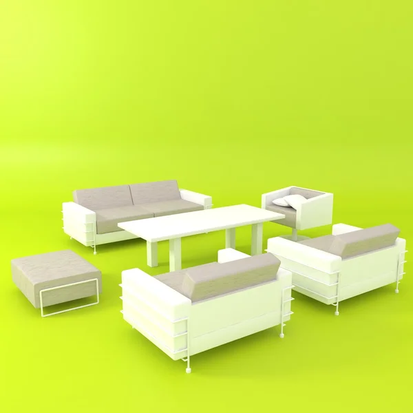 Современная мебель на зеленом — стоковое фото