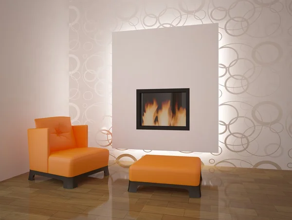 Interior minimal putih dengan api — Stok Foto
