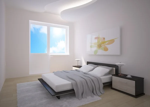 Beyaz yatak odası tasarımı — Stok fotoğraf