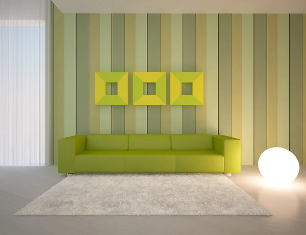 Σύγχρονη εσωτερική έννοια με πράσινο καναπέ — Φωτογραφία Αρχείου