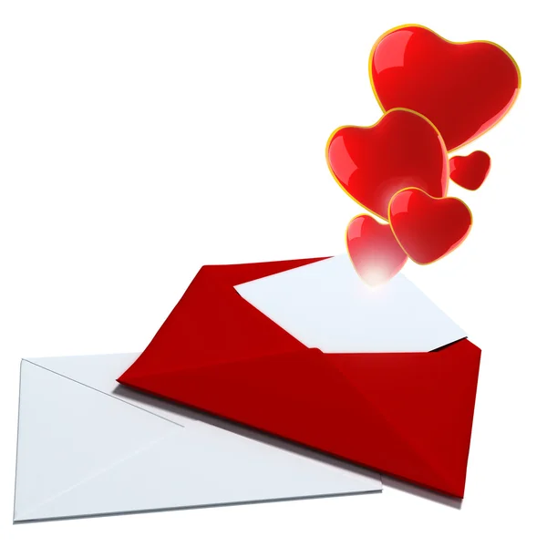 Illustration med kuvert och röda hjärtan — Stockfoto
