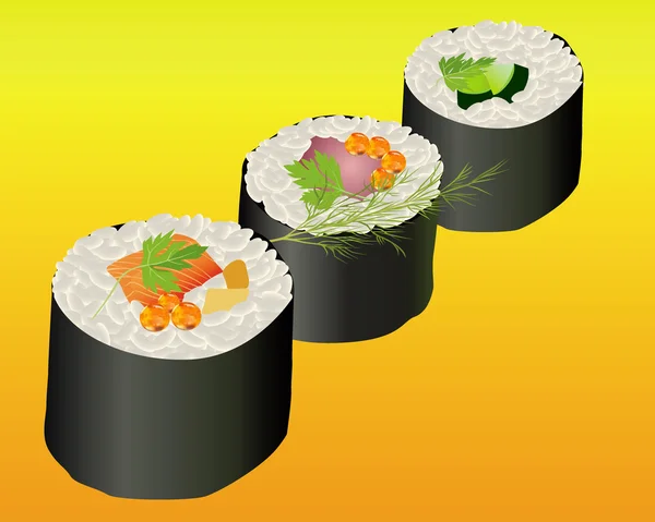Drei Sushi-Rollen — Stockvektor