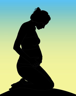 Pregnant woman in the yellow-blue background clipart