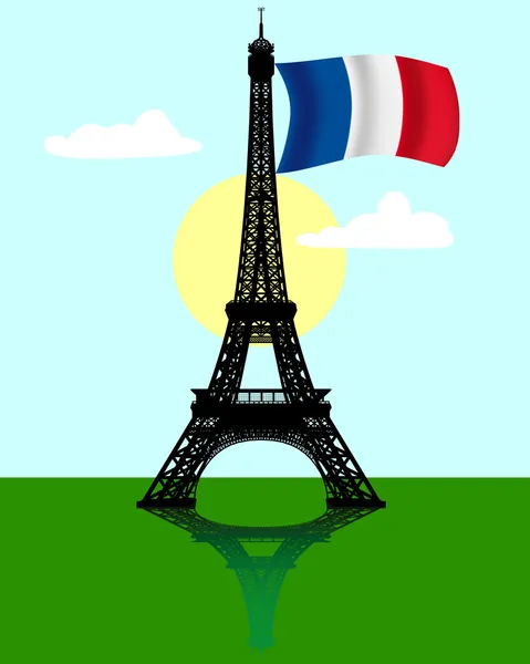 Torre Eiffel con la bandera de Francia — Vector de stock