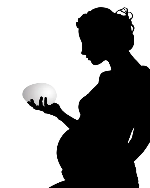 Silhouette of a pregnant woman with an egg — Stock Vector