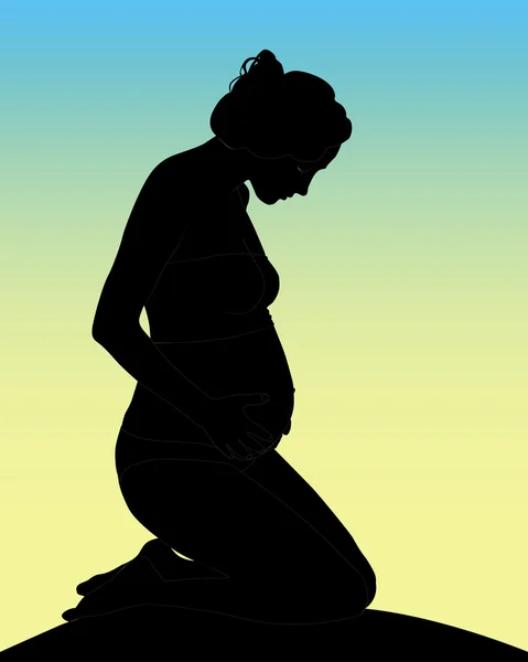 Zwangere vrouw op de geel-blauwe achtergrond — Stockvector