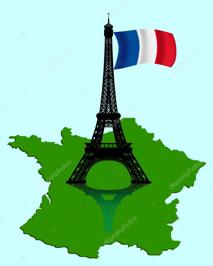 The Eiffel Tower with a map and flag of France Stock Vector Image by  ©mayboro #7642963
