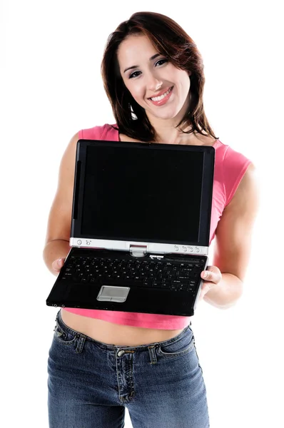 有手提电脑的妇女 — 图库照片