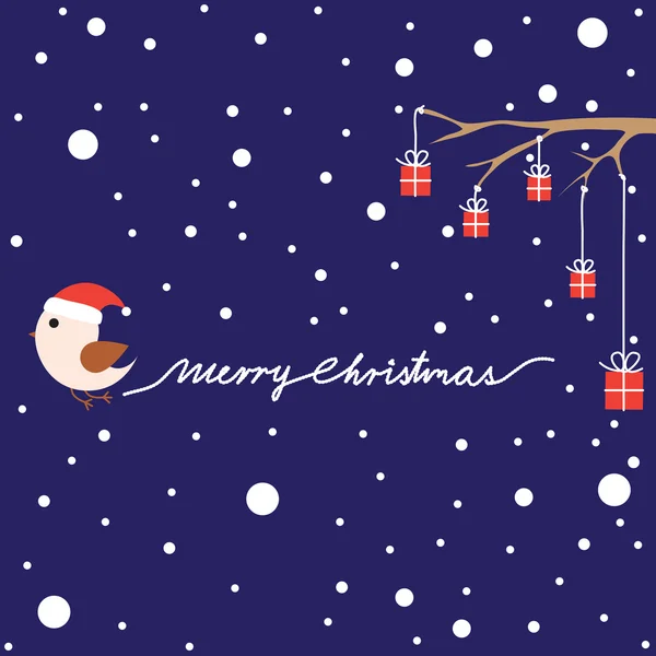 Рождественская открытка с птицей и подарками — стоковый вектор