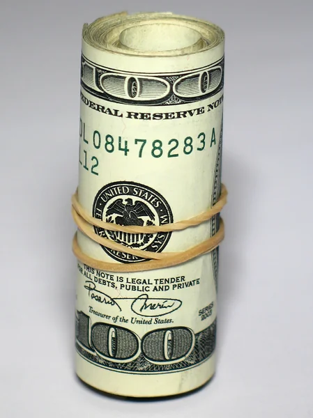 Stovky dolarů, válcované — Stock fotografie