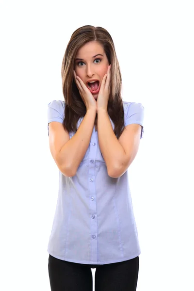 Surprised young brunette woman — Stock Photo, Image