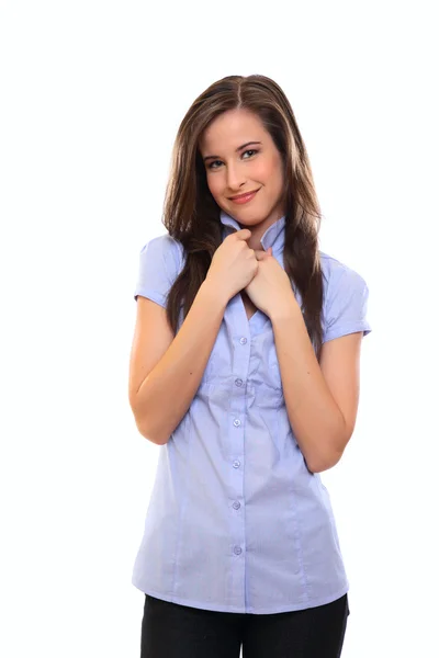 Shy brunette young woman — Stock Photo, Image