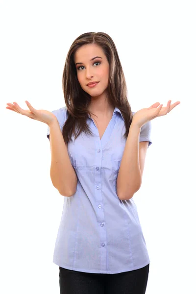 Young brunette woman can't decide — Stock Photo, Image