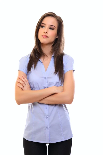 Serious young brunette woman thinking — Stock Photo, Image