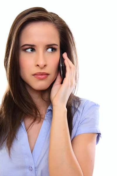 Nervous brunette woman making a call — Stock Photo, Image