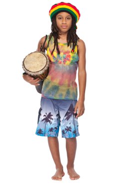 Rasta boy in traditional clothes with conga clipart