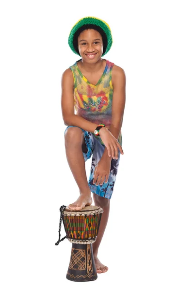 Young afro rasta man with his conga — Stock Photo, Image