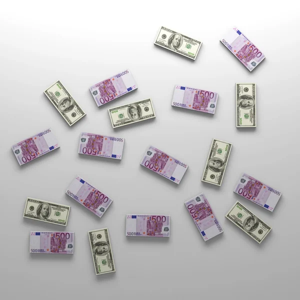 Dollar en euro biljetten — Stockfoto