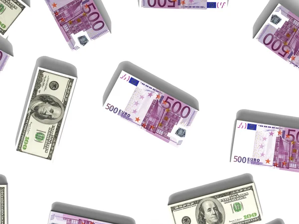 Dollar en euro biljetten — Stockfoto