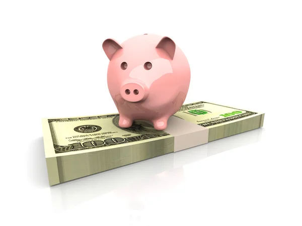 Piggy banco economizando dólares — Fotografia de Stock