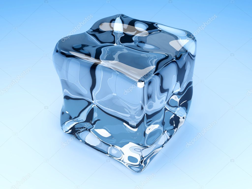Ice Cube Horizontal View Blue Cool, Ice Cube, Stereoscopic, Three