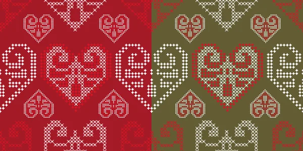 Holidays ornament pattern with valentine hearts, vector. — Stock Vector