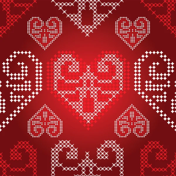 Červené svátky ornament vzor s valentine srdce, vektorové. — Stockový vektor
