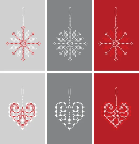 ベクトル一連の幸せな休日のクリスマス雪と心 — ストックベクタ