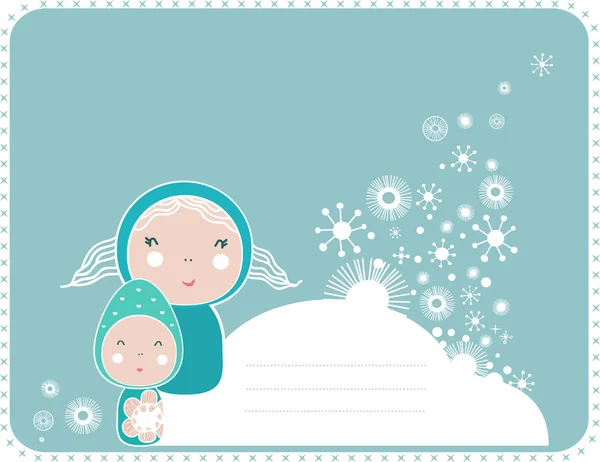 圣诞快乐，贺卡与童话女孩和雪. — 图库矢量图片
