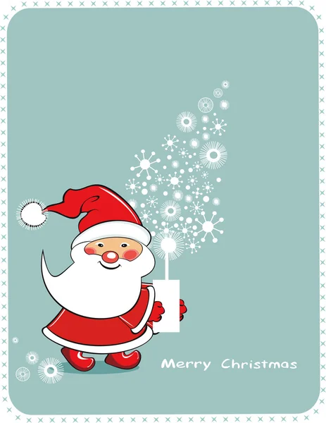 Vánoční přání s santa claus a strom, vektor. — Stockový vektor