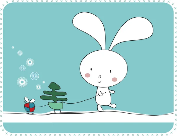 Cartoon christmas background with holidays rabbit — Stock Vector