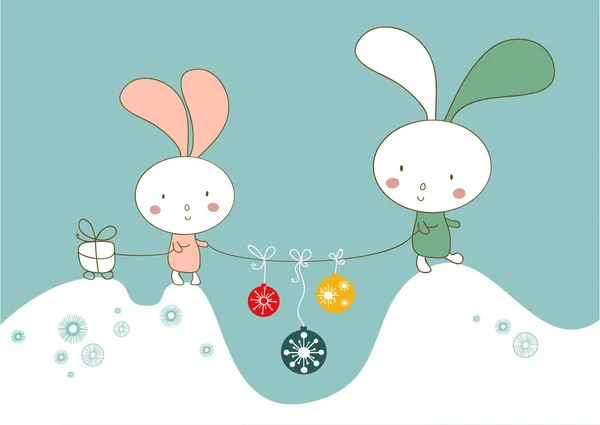 Noel arka plan ile tatil tavşan karikatür — Stok Vektör