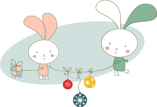 Cartoon christmas background with holidays rabbits — Stock Vector