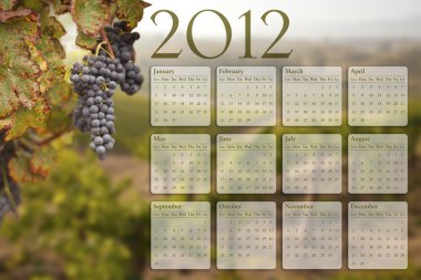 2012 Calendar with Grape Vineyard Background clipart