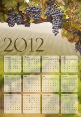 2012 Calendar with Grape Vineyard Background clipart