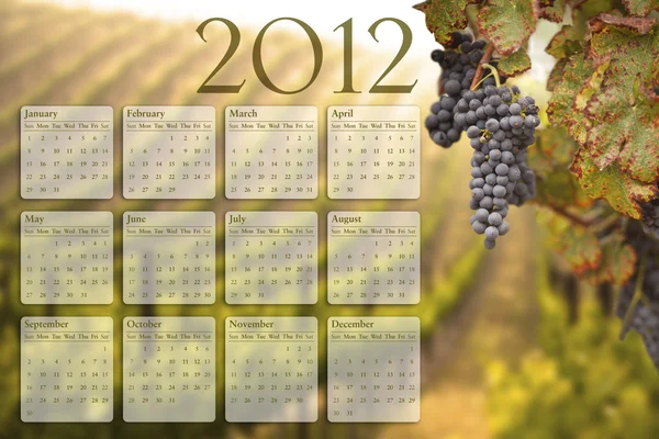 Kalendář 2012 s pozadím hroznů vinice — Stock fotografie