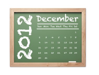 december 2012 kalender op groene schoolbord