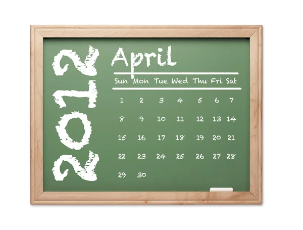 Απριλίου 2012 ημερολόγιο στο πράσινο πίνακα κιμωλίας — Φωτογραφία Αρχείου