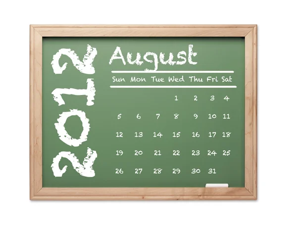 Agosto 2012 Calendário em Green Chalkboard — Fotografia de Stock