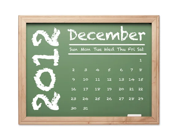 Декабрь 2012 Календарь на зеленой доске — стоковое фото