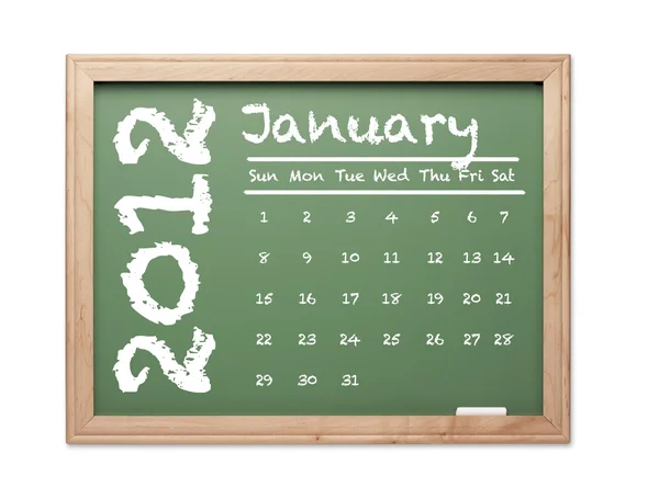 Ledna 2012 kalendář na zelenou tabuli — Stock fotografie