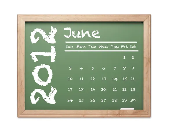 Июнь 2012 Календарь на зеленой доске — стоковое фото