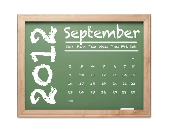 2012 年 9 月日历绿色黑板上 — 图库照片