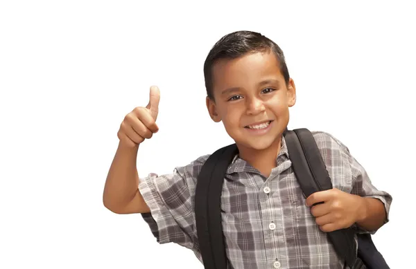 Szczęśliwy szkoła hiszpanin młody chłopiec z kciuki — Zdjęcie stockowe