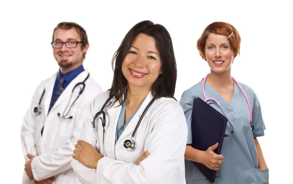 Grupo de Médicos o Enfermeras sobre un Fondo Blanco —  Fotos de Stock
